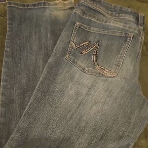 Blue Boot Cut Jeans with Decorative Stitching